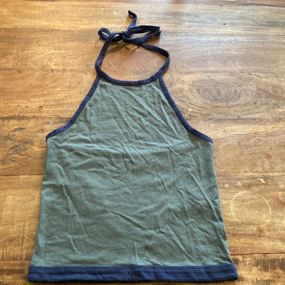 American Eagle Outfitters Green Halter Top with Navy Trim